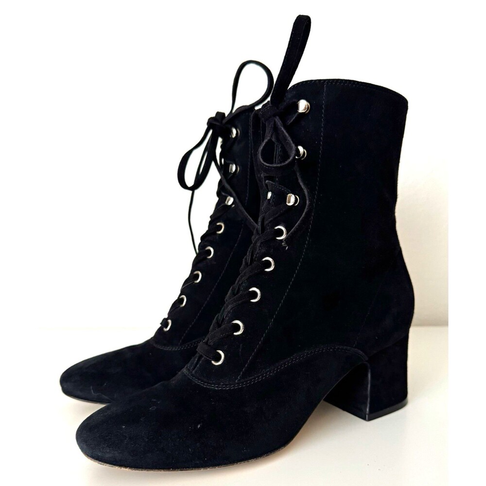 Gianvito Rossi Mackay 60 Black Suede Lace Up Ankle Boots Women’s 38 Made Italy